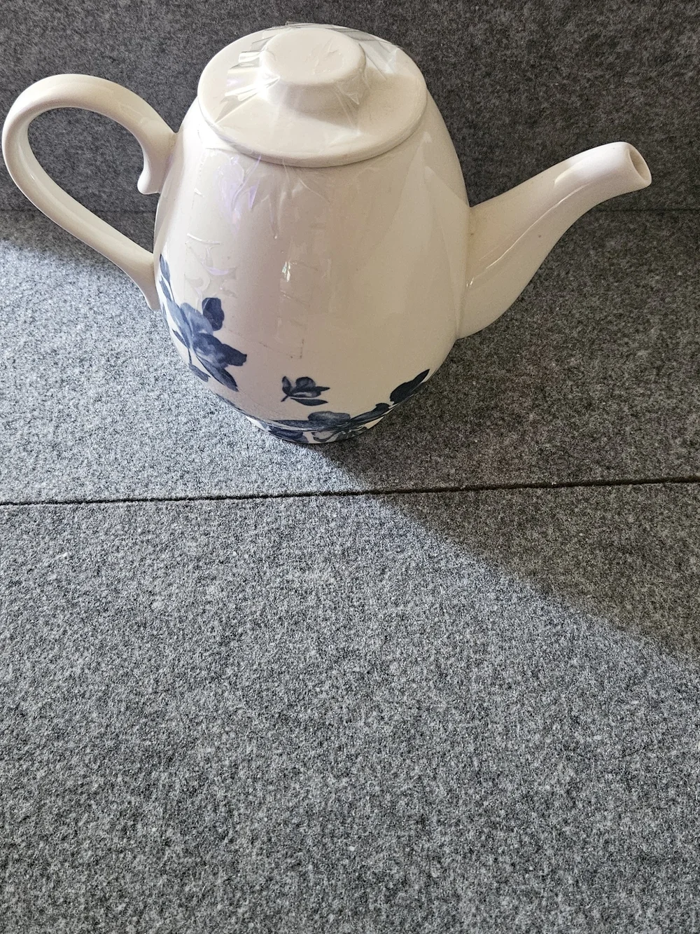 Tracy Boyd White Ceramic Teapot with Blue Floral Accent